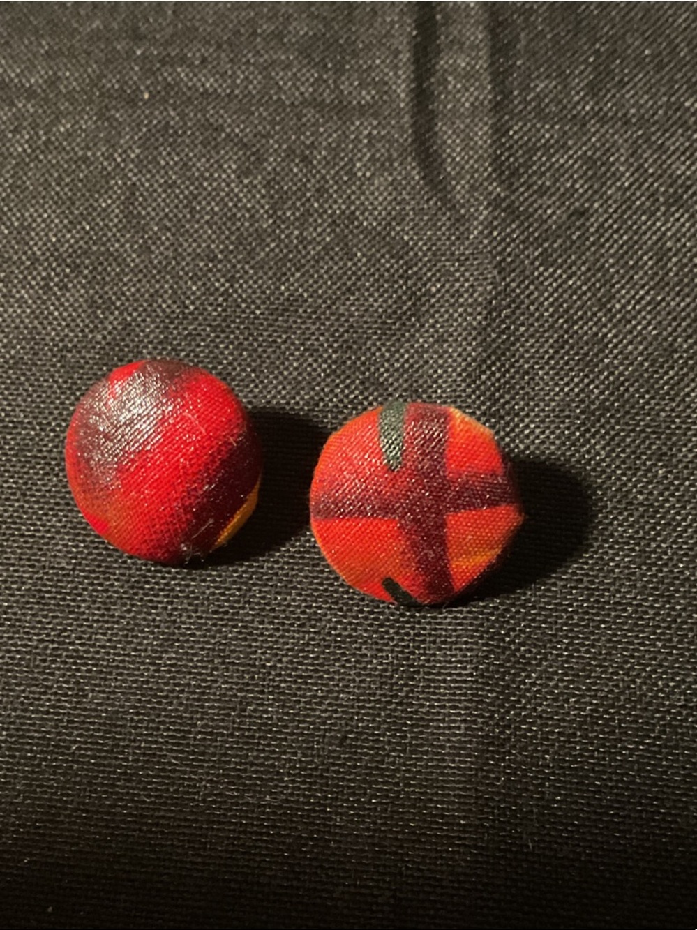 Handmade Red Fabric Button Earrings - Bold Graphic Print